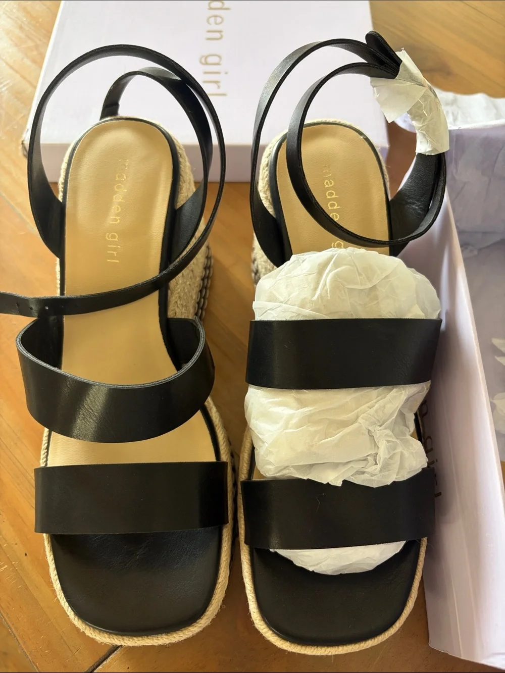 Madden Girl Black Raffia Espadrille Platform Sandals